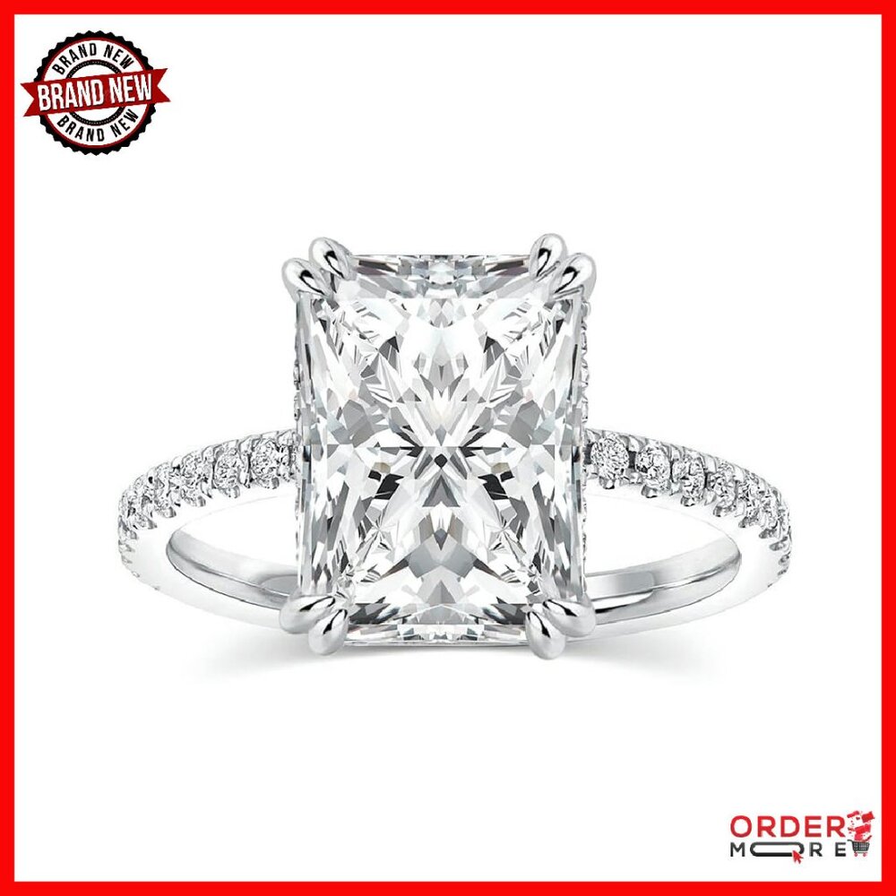 4.5 Carat Radiant Cut Moissanite Engagement Ring Sterling Silver Size 6